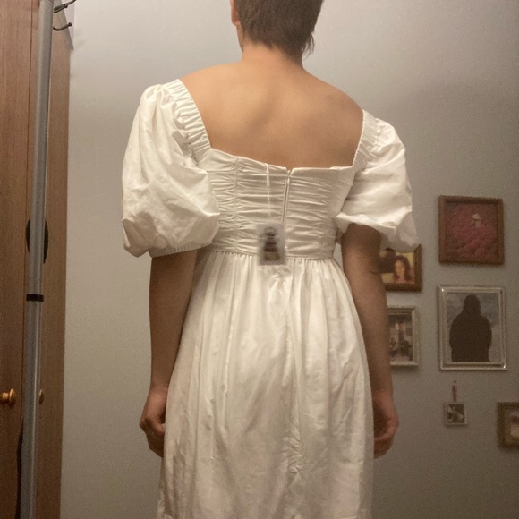 Self-Portrait White Taffeta Puff Sleeve Dress - Picture 2 of 5